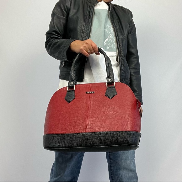 Dome Satchel Handbag Red and Black - Picture 1 of 8